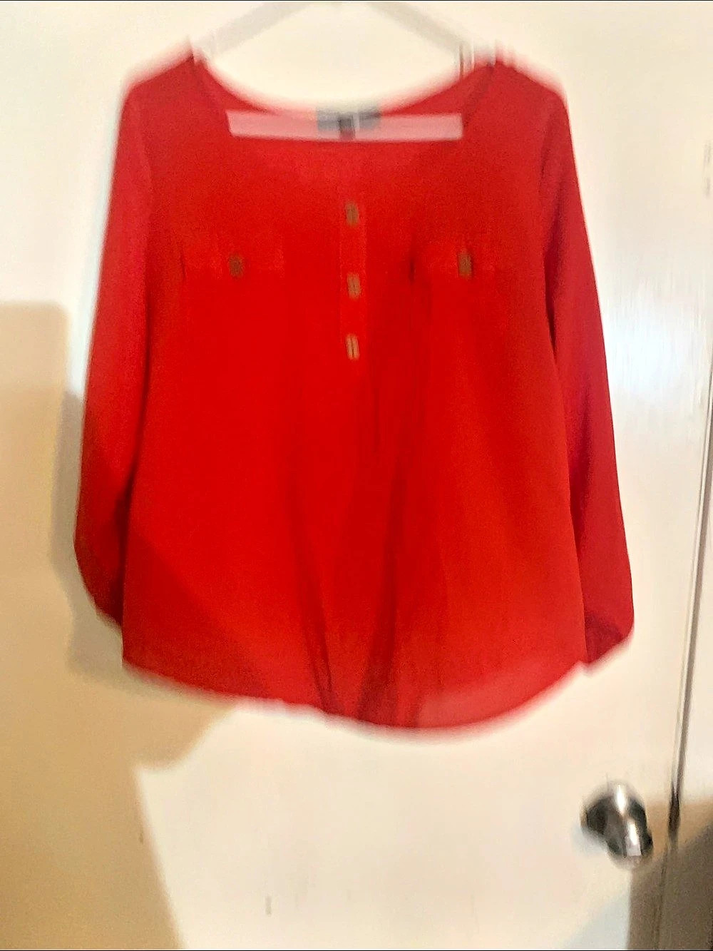 Sweet Wanderer Red Henley Roll-Tab Sleeve Blouse